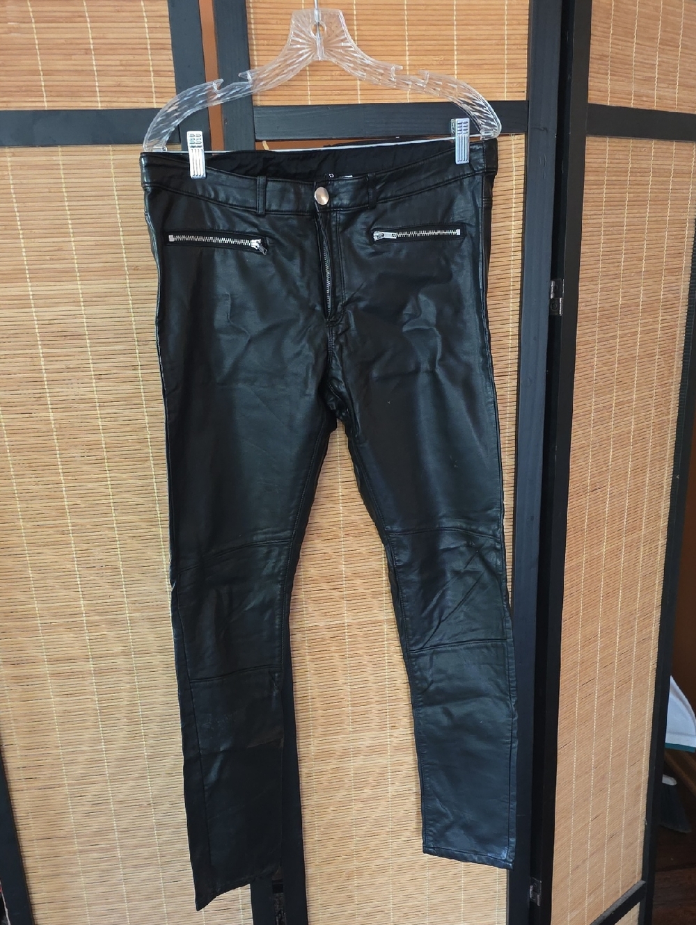 Divided Black Faux Leather Skinny Pants with Silver Button and Front Pockets